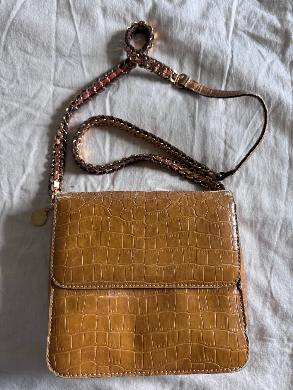 Stella McCartney yellow Croc-Embossed Crossbody Bag with Chain Strap